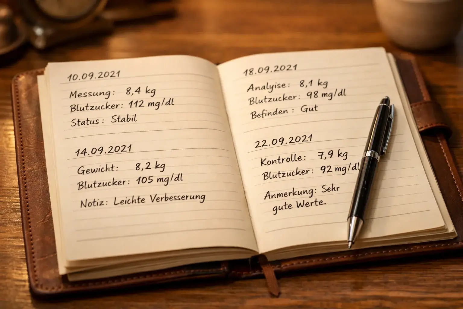 Detaillierte Aufzeichnungen und Notizen in einem professionellen Notizbuch