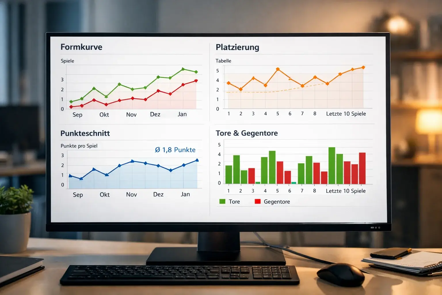 Dashboard zeigt Formkurven und Leistungstrends verschiedener Mannschaften