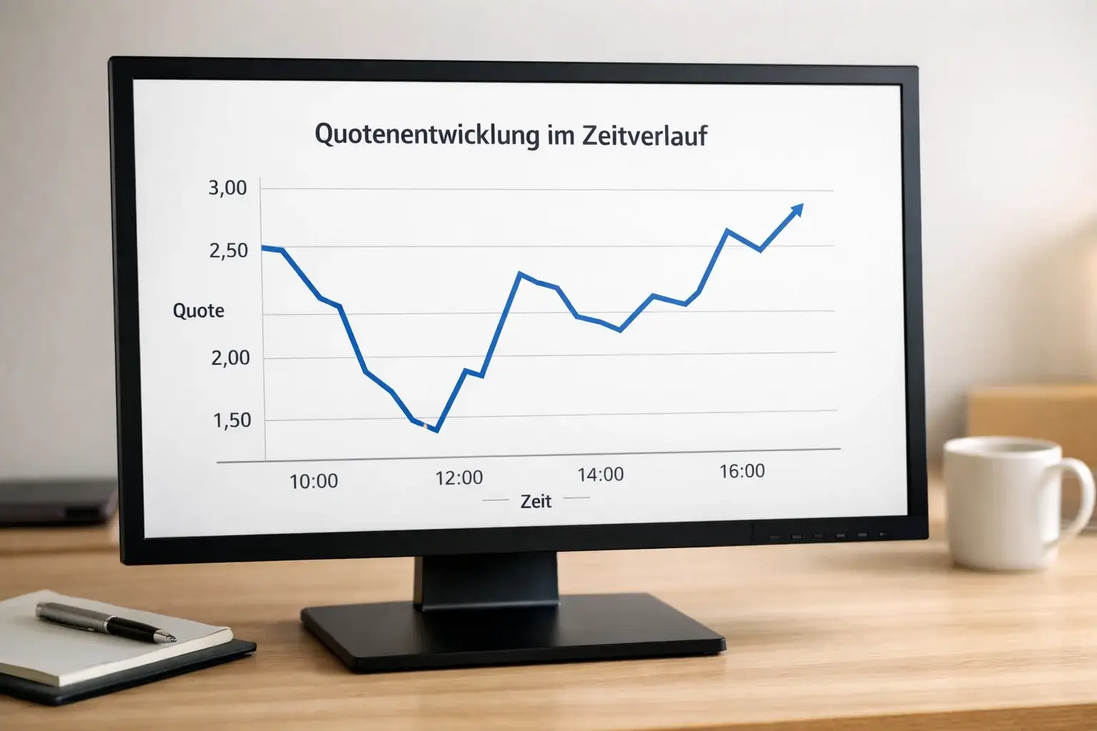 Bildschirm zeigt Liniendiagramm einer Quotenentwicklung im Zeitverlauf
