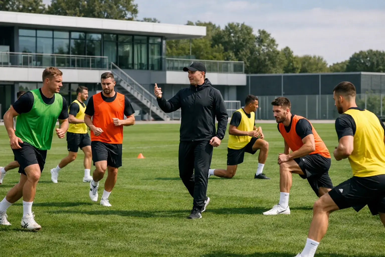 Fußballspieler beim Fitness-Training auf dem Trainingsplatz