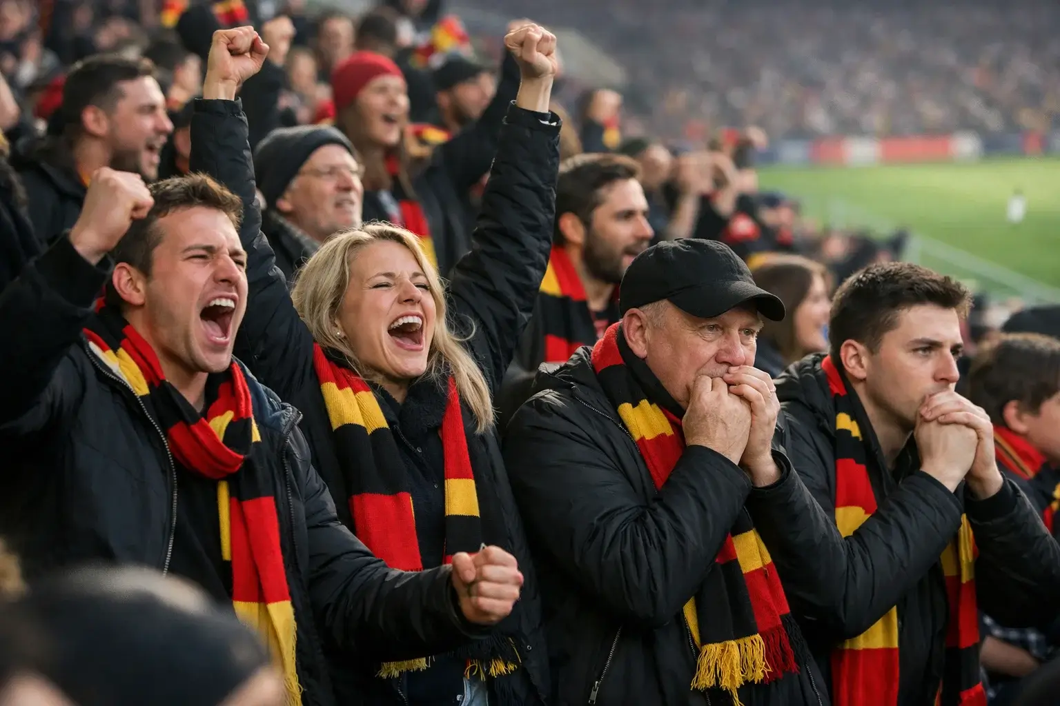 Fußballfans im Stadion mit emotionaler Atmosphäre